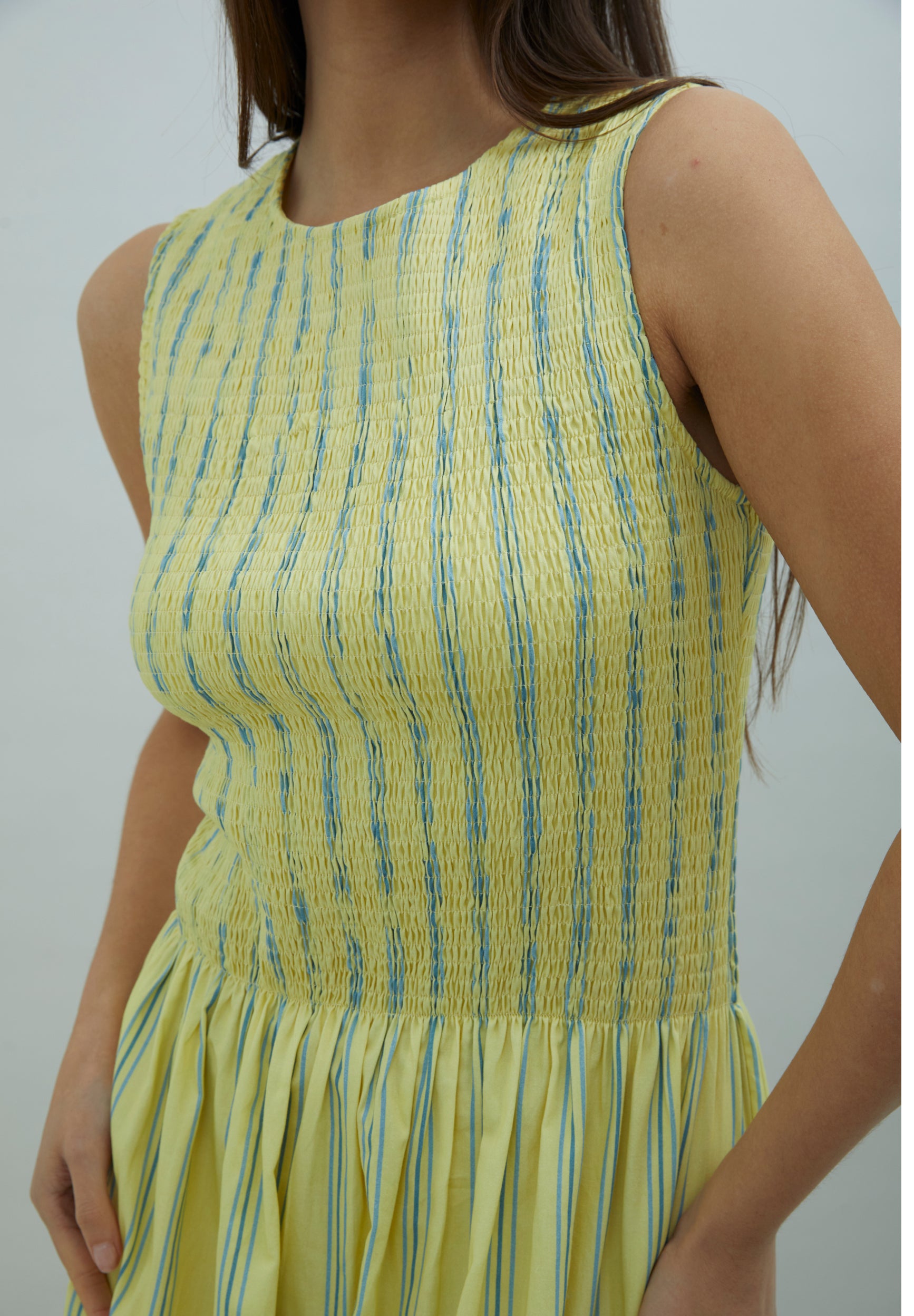 STRIPED RUCHED DRESS