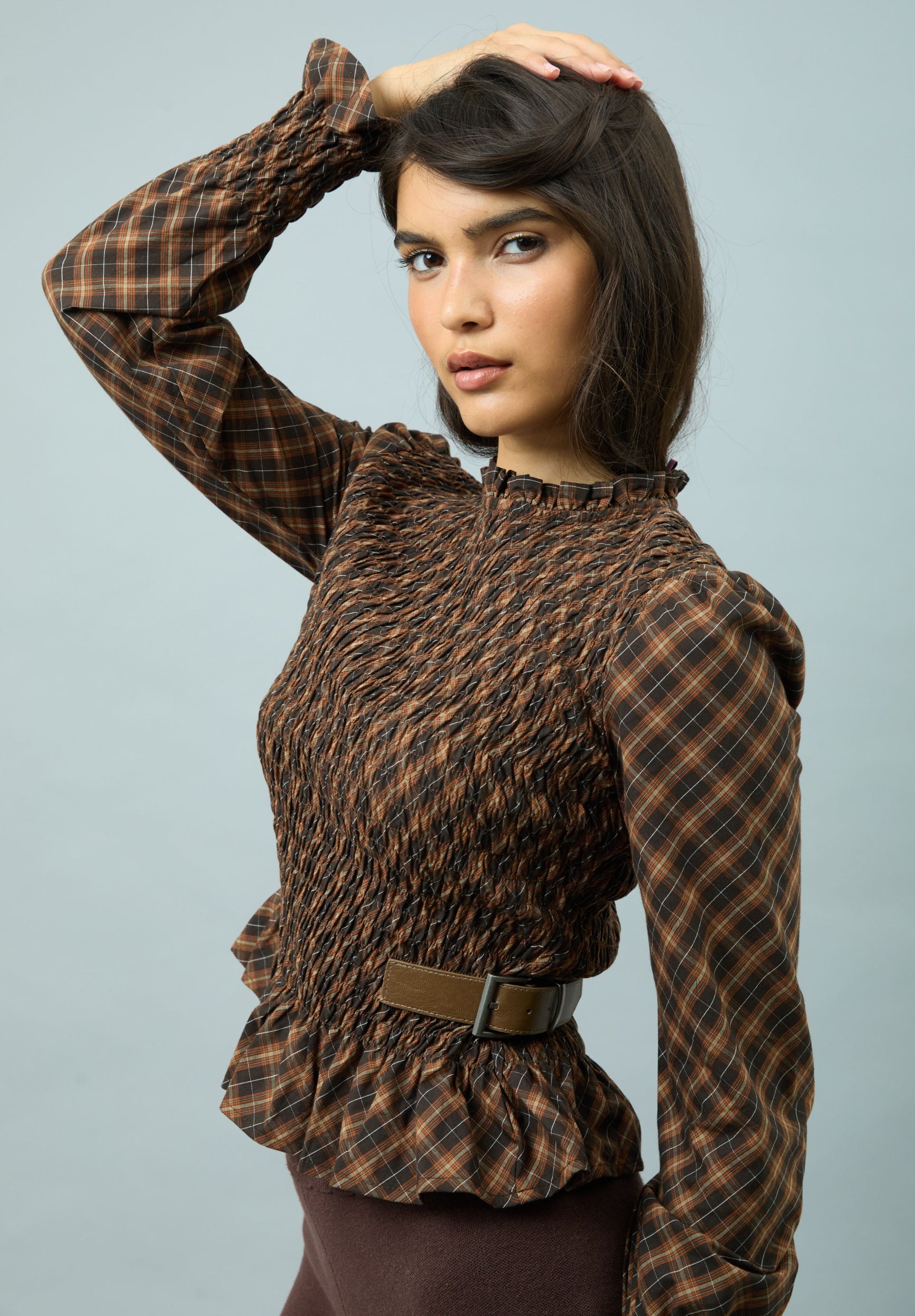 CHECK RUCHED TOP