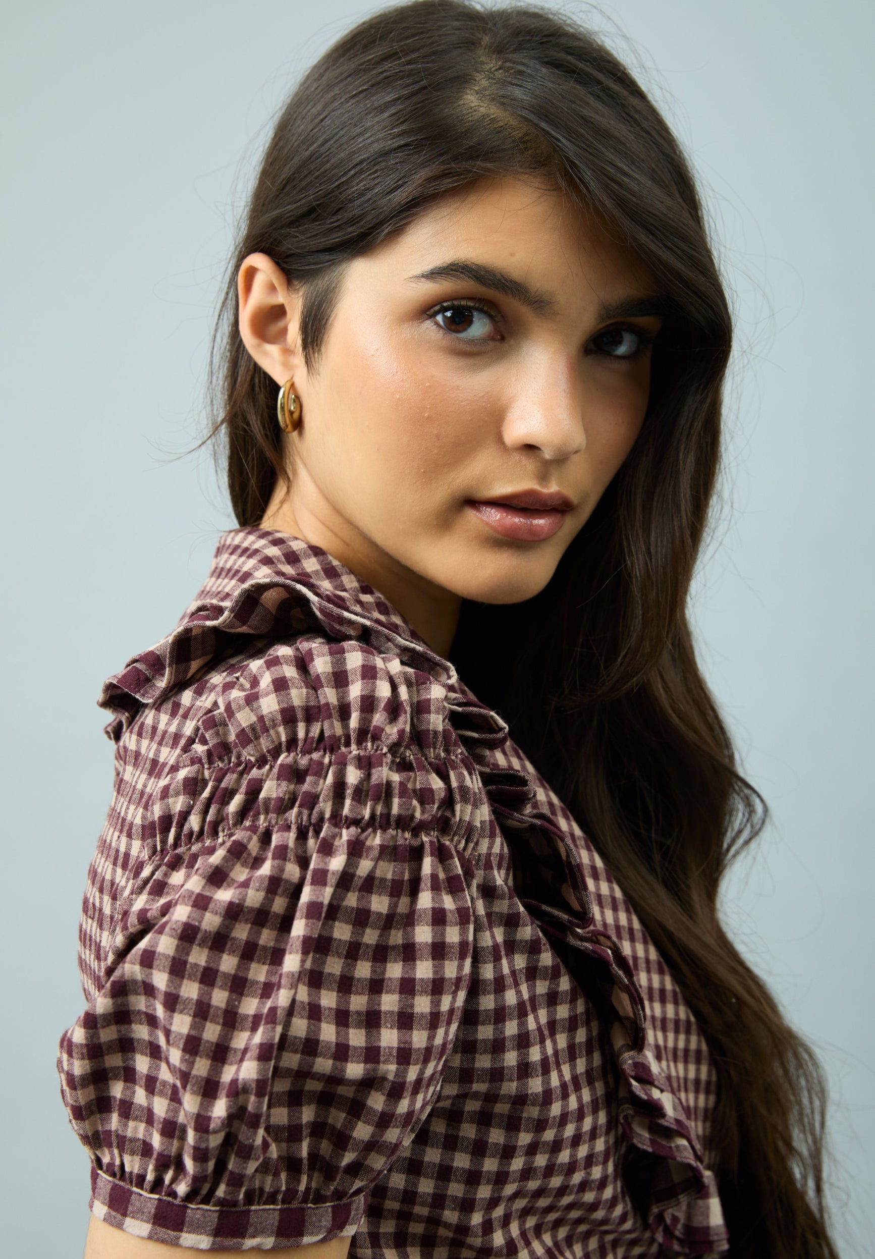 GINGHAM RUFFLE TOP